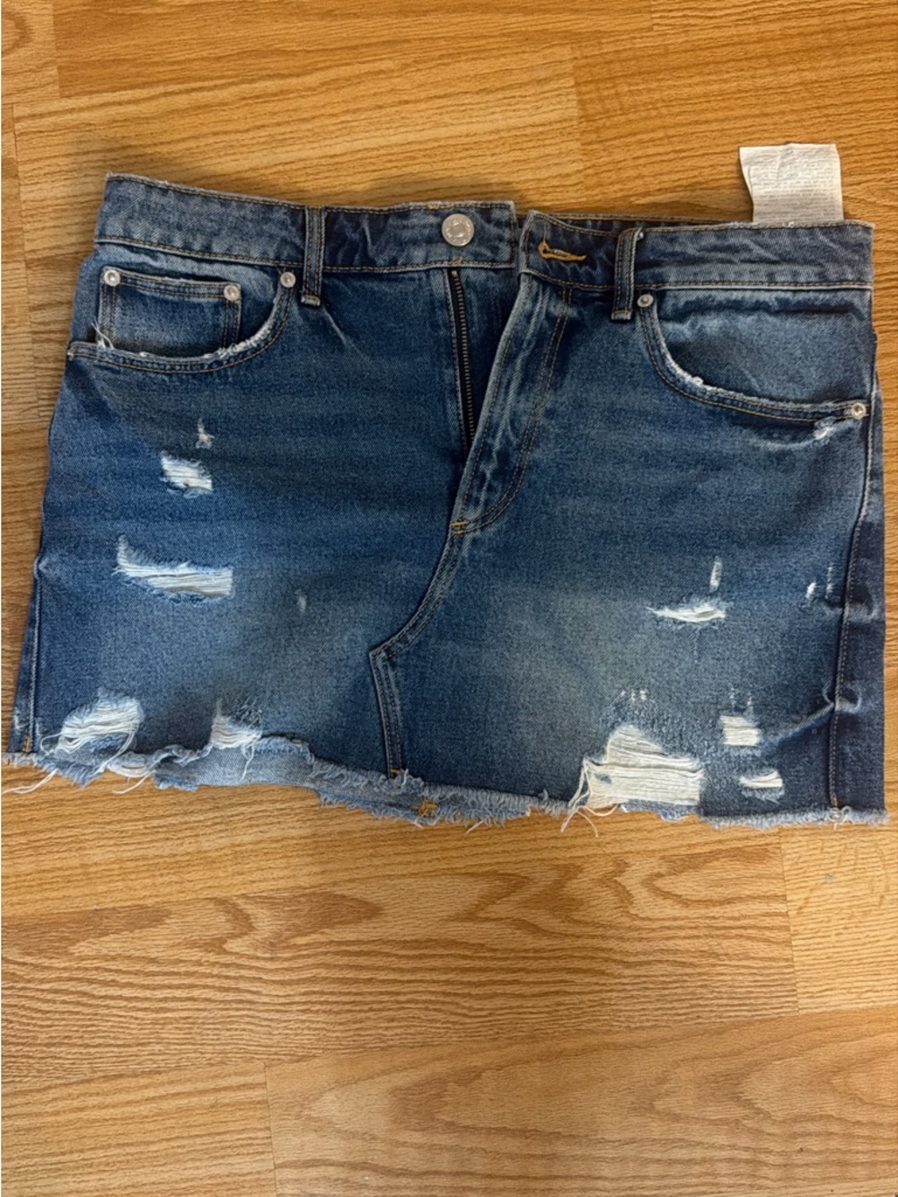 Zara Distressed Dark Blue Denim Mini Skirt